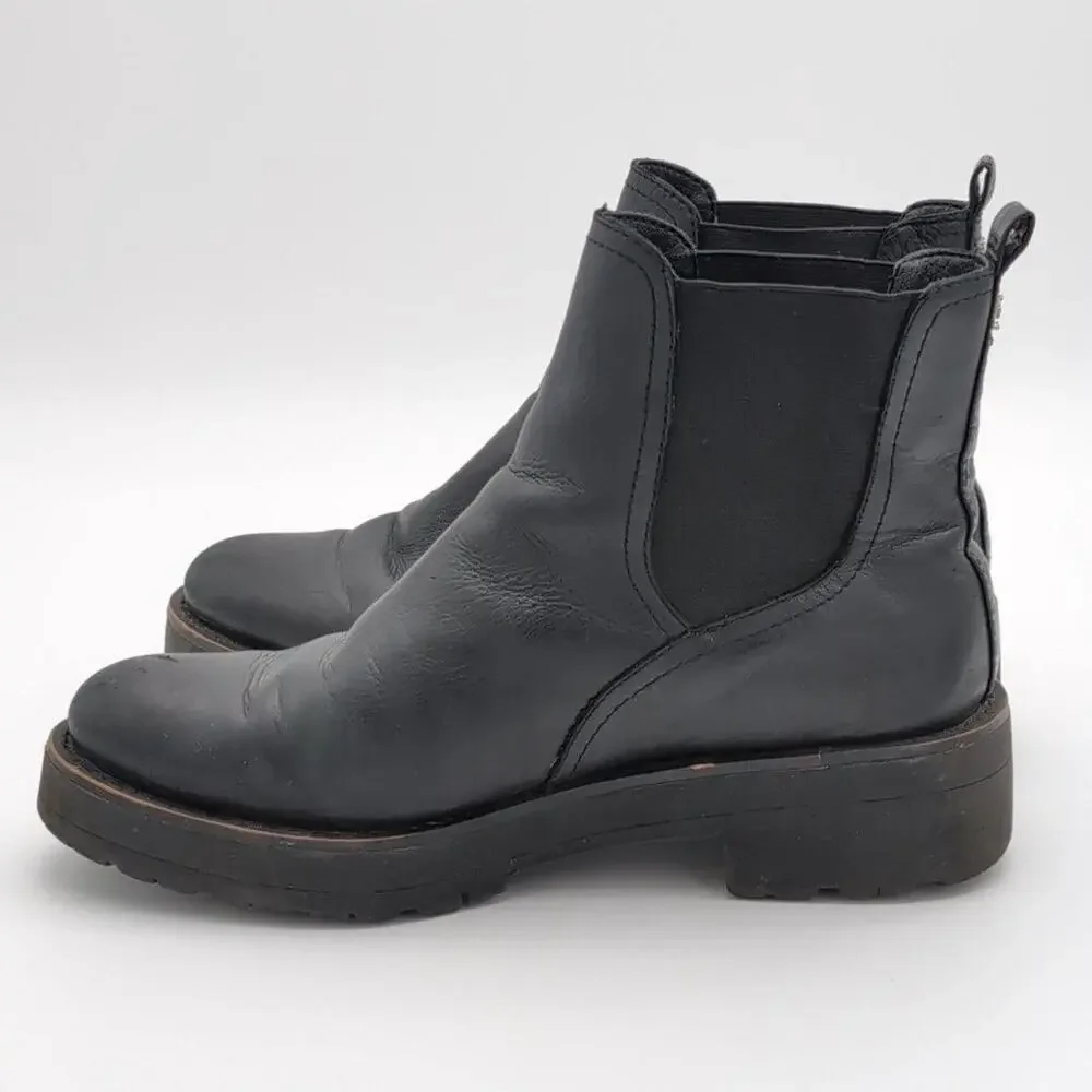 Sam Edelman Boots Womens 8.5 Black Leather Chelsea Ankle Lug Sole Pull On